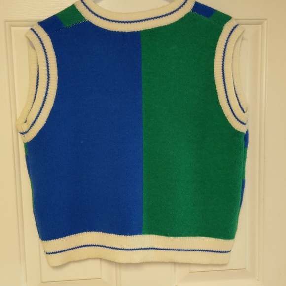 V-neck Vest Knit Sweater Women M Colorblock Checked Pattern Back Detail - Picture 3 of 3